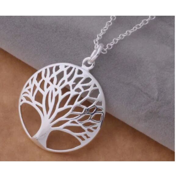 .925 Sterling Silver Tree of Life Round Pendant 16" Fine Chain Necklace - Picture 5 of 5